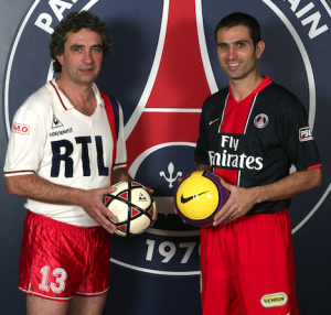 Rocheteau et Pauleta, auteur de douze doublés avec le PSG au Parc en L1 (Photo studio du grand Christian Gavelle)