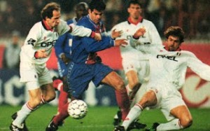 Raï à la peine face au Milan AC de Baresi...