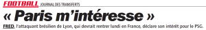 La belle déclaration de Fred au PSG...