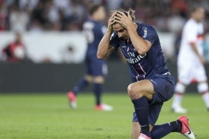 Lorient, bête noire de Paris au Parc (ici Ibra en 2012, score fin,al 2-2)