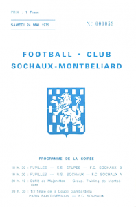 le programme du match Sochaux-PSG en 1975