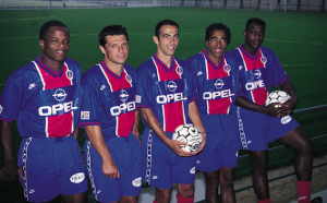 1995 : Djorkaeff (au centre) avec Dely Valdes, Fournier, Loko et Ngotty