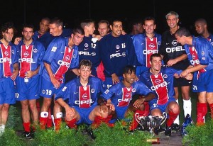 la joie des Parisiens après la victoire contre Lens en 1998